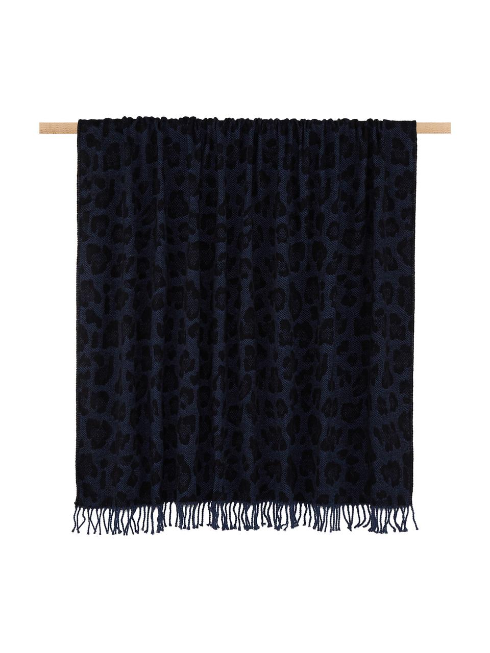 Plaid Bory mit Leoparden Print, 60% Baumwolle, 40% Acryl, Blau, B 150 x L 200