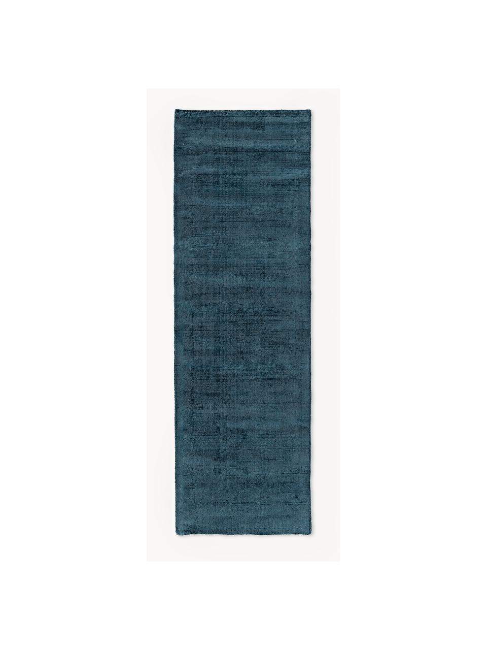Tapis de couloir en viscose tissé main Jane, Bleu foncé, larg. 80 x long. 250 cm