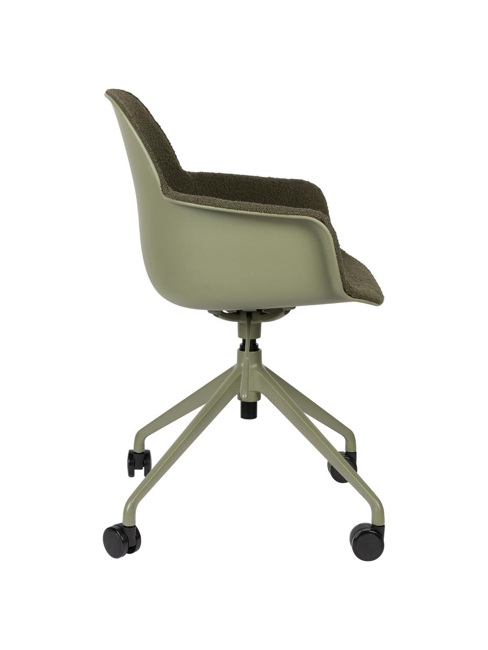 Silla de oficina en tejido bouclé Albert, regulable en altura, Tapizado: 100% poliéster Alta resis, Estructura: aluminio pulido, Asiento: 100% polipropileno, Bouclé verde, An 59 x Al 52 cm