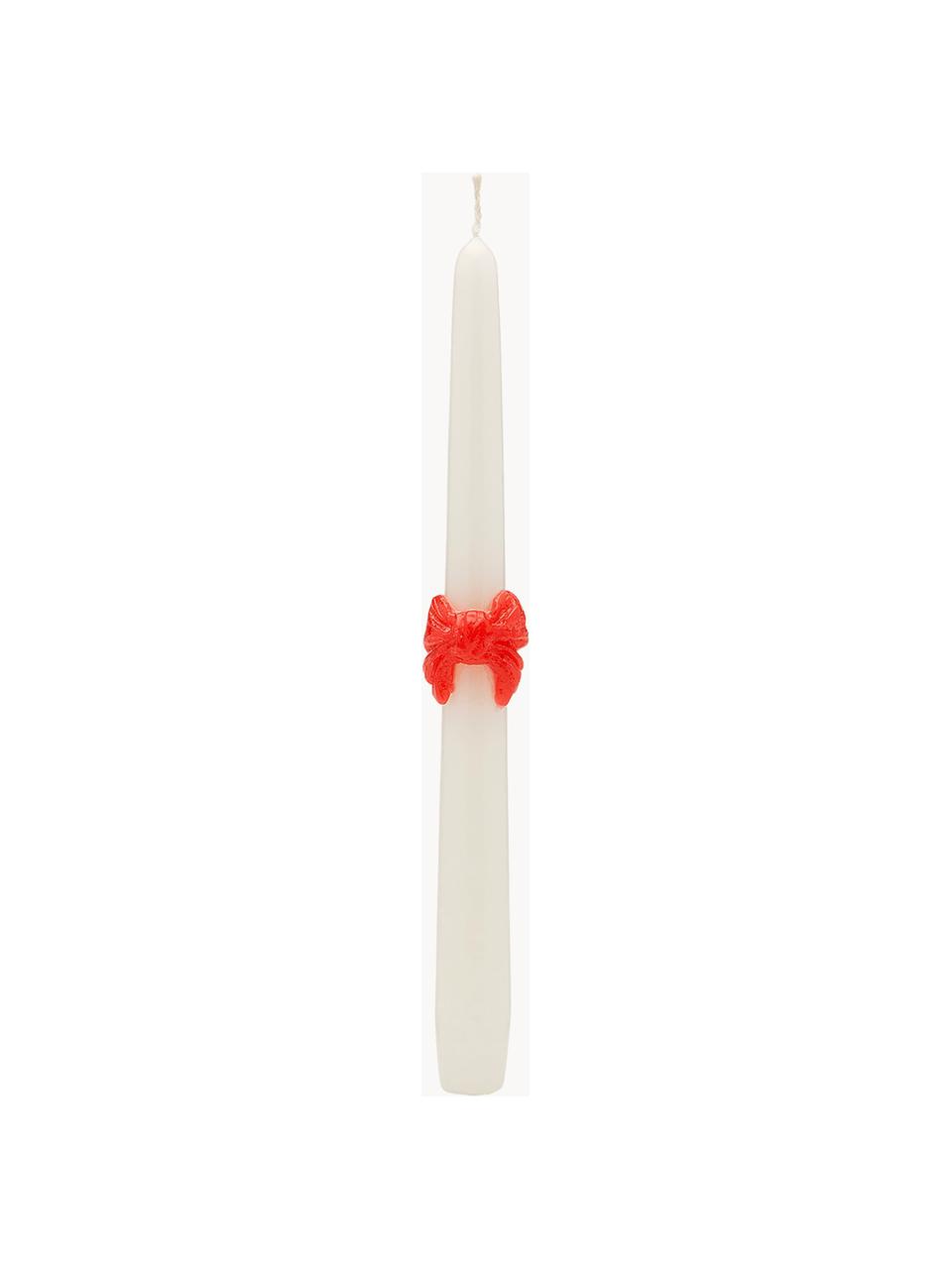 Handbemalte Stabkerzen Classic Bow, 2 Stück, Paraffin, Weiss, Rot, H 26 cm