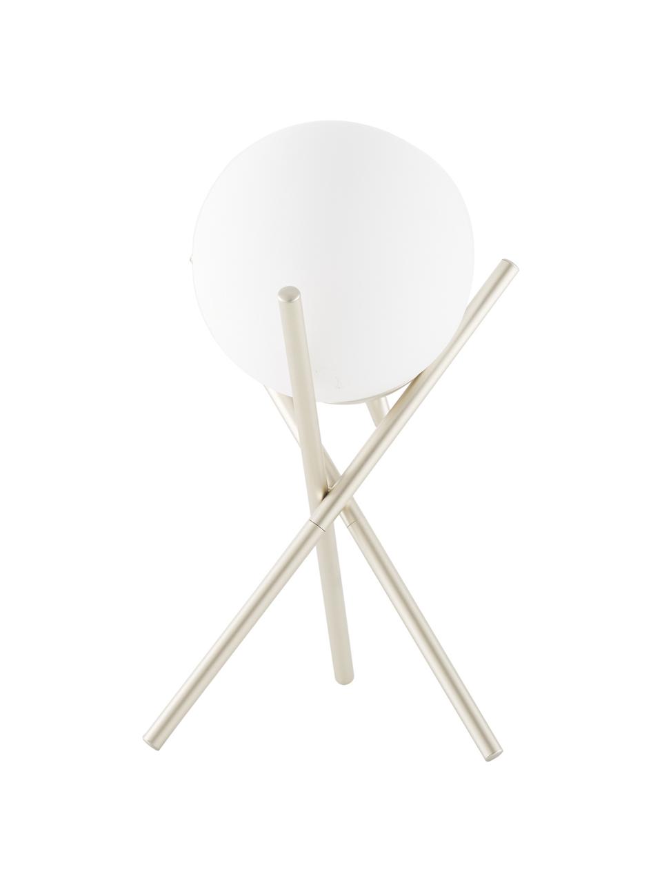 Kleine Tripod Tischlampe Erik mit Glasschirm, Lampenschirm: Glas, Lampenfuß: Metall, lackiert, Weiß, Champagnerfarben, Ø 15 x H 33 cm