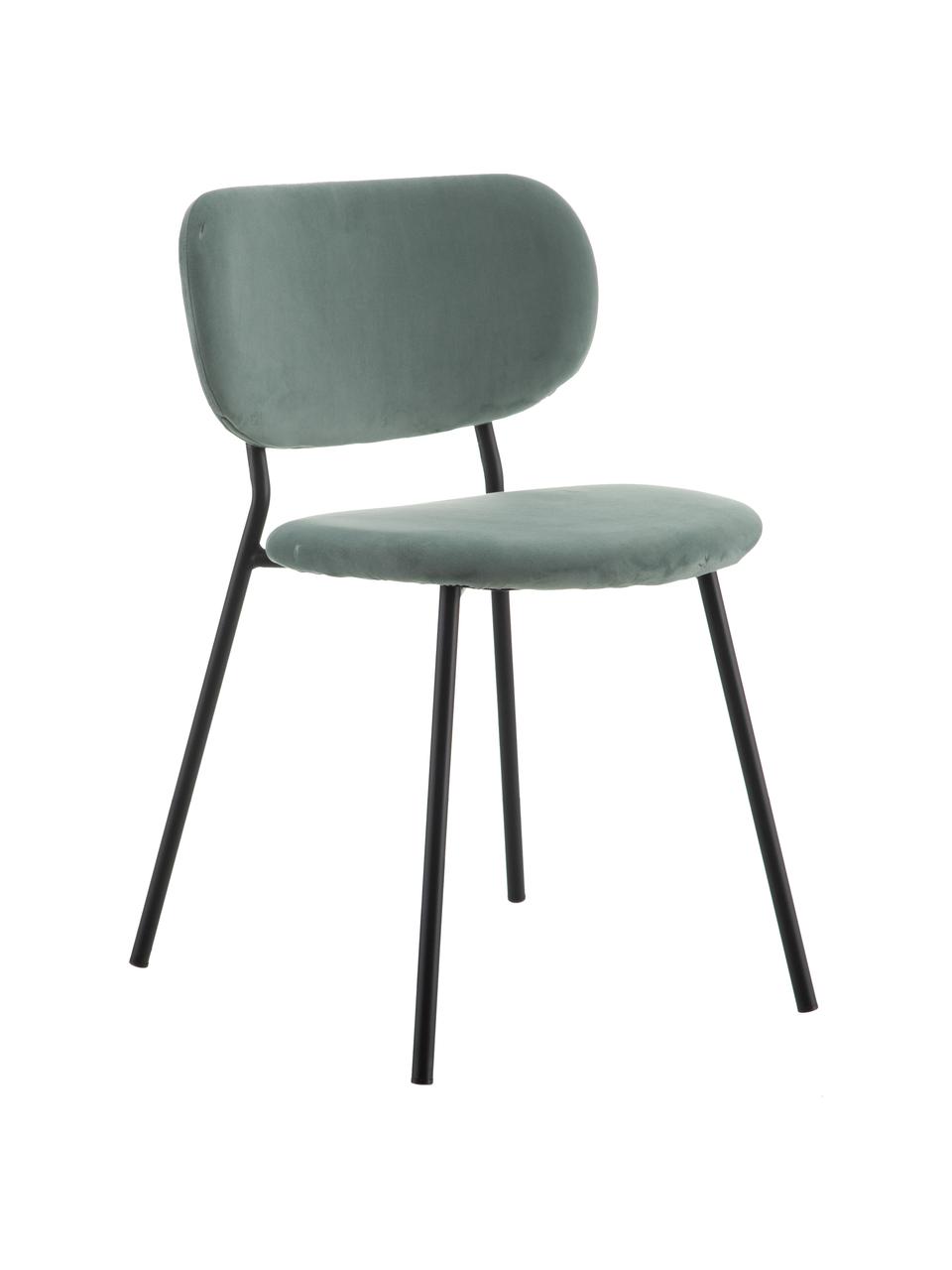 Sametová čalouněná židle Elyse, stohovatelná, Mátově zelená, černá, Š 49 cm, H 46 cm