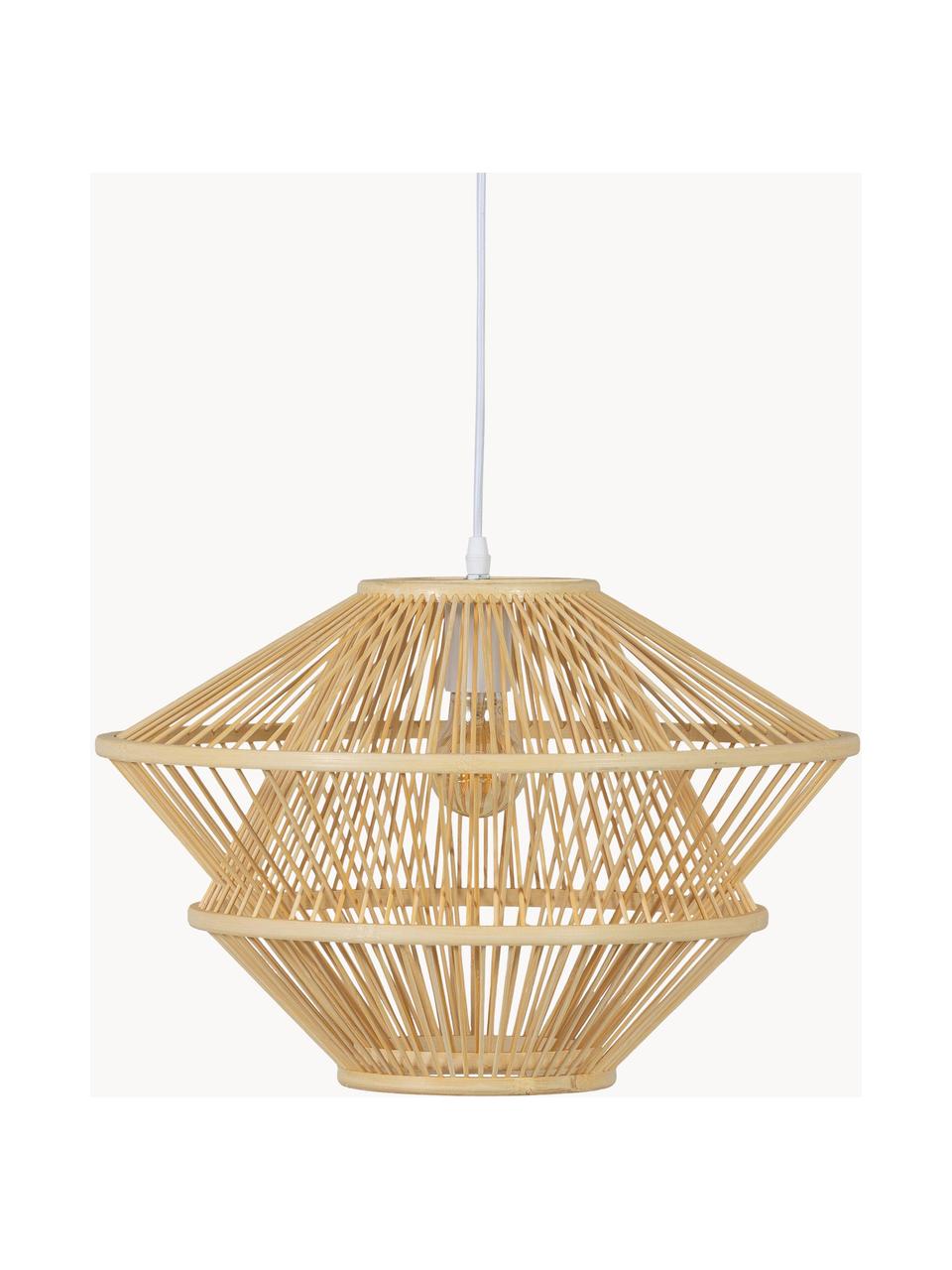 Bamboe hanglamp Bamboo, Lamp: helder hout, Baldakijn: gecoat metaal, Lichtbruin, Ø 46 x H 31 cm
