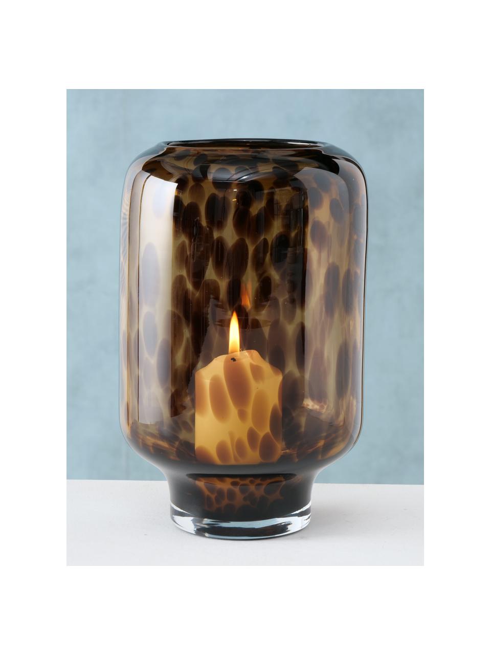 Svícen ze skla Leopard, Barevné sklo, Odstíny hnědé, Ø 14 cm, V 22 cm