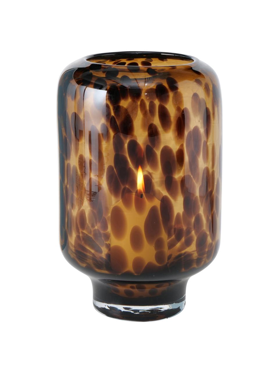 Windlicht Leopard aus Glas, Glas, gefärbt, Brauntöne, Ø 14 x H 22 cm