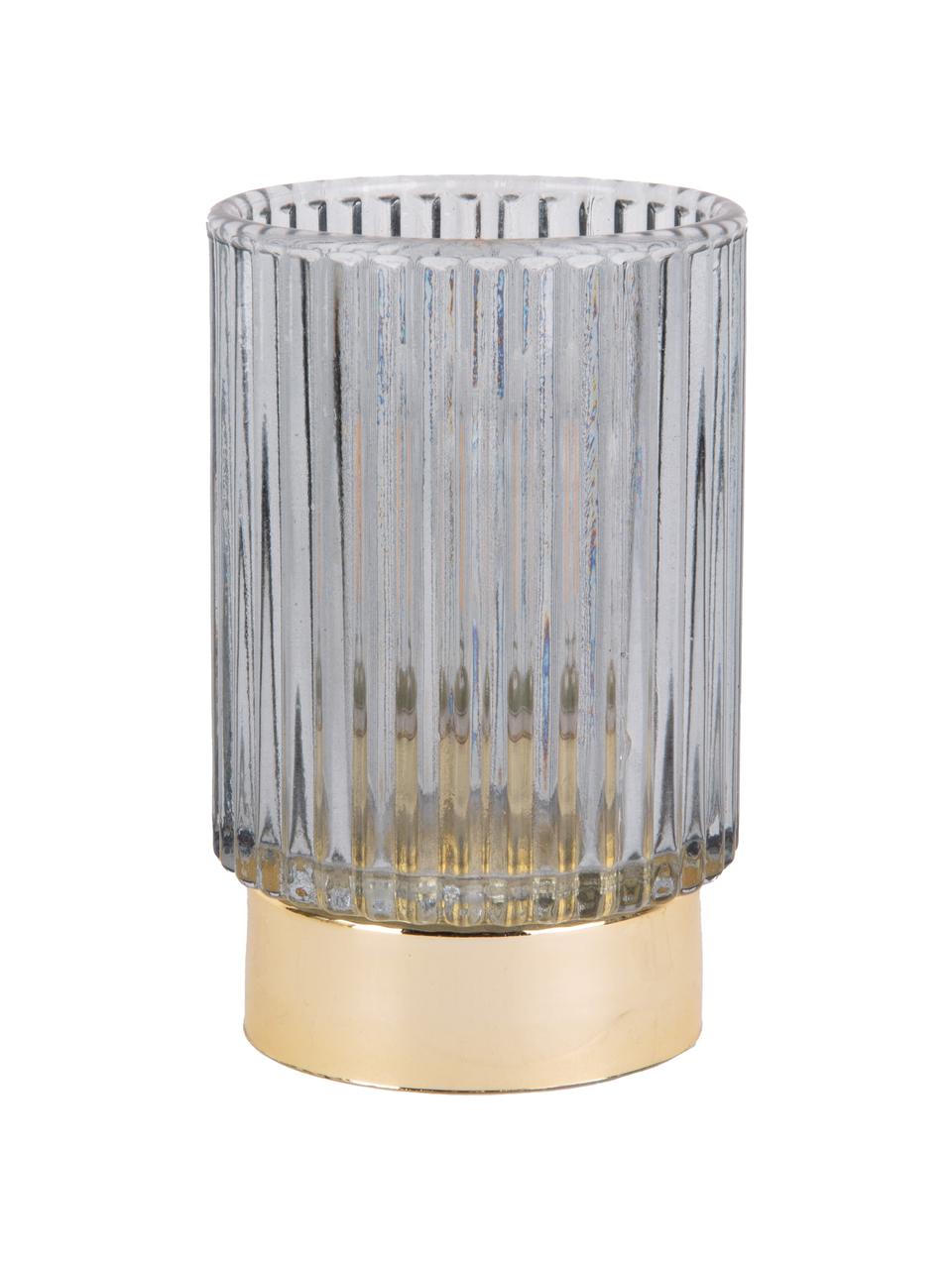 LED-Kerze Ribbed mit Glas, Glas, Blau, Ø 9 x H 13 cm