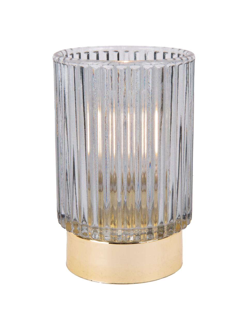 LED kaars Ribbed met glas, Glas, Blauw, Ø 9 x H 13 cm