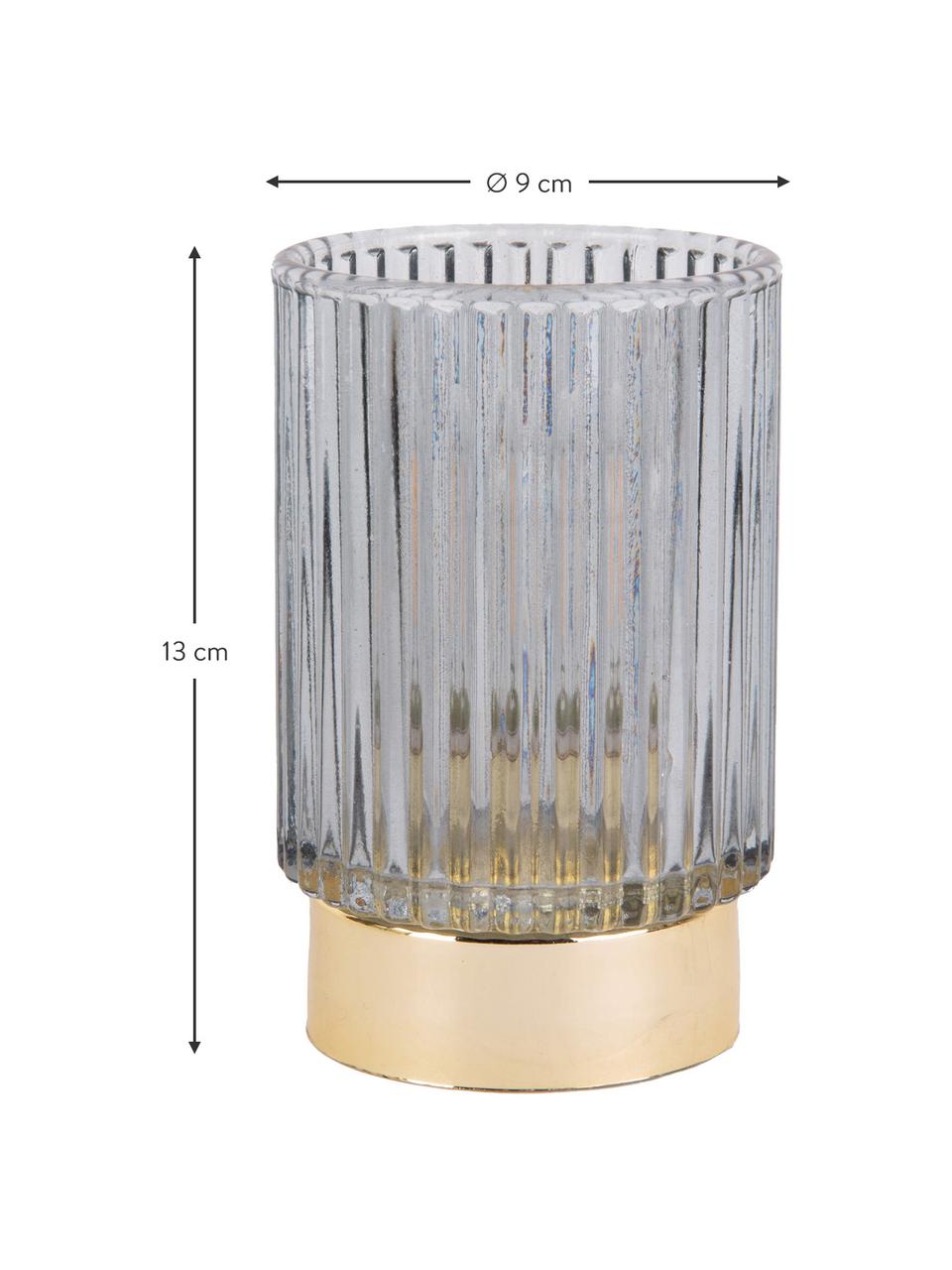 Portacandela a LED in vetro Ribbed, Vetro, Blu, Ø 9 x Alt. 13 cm