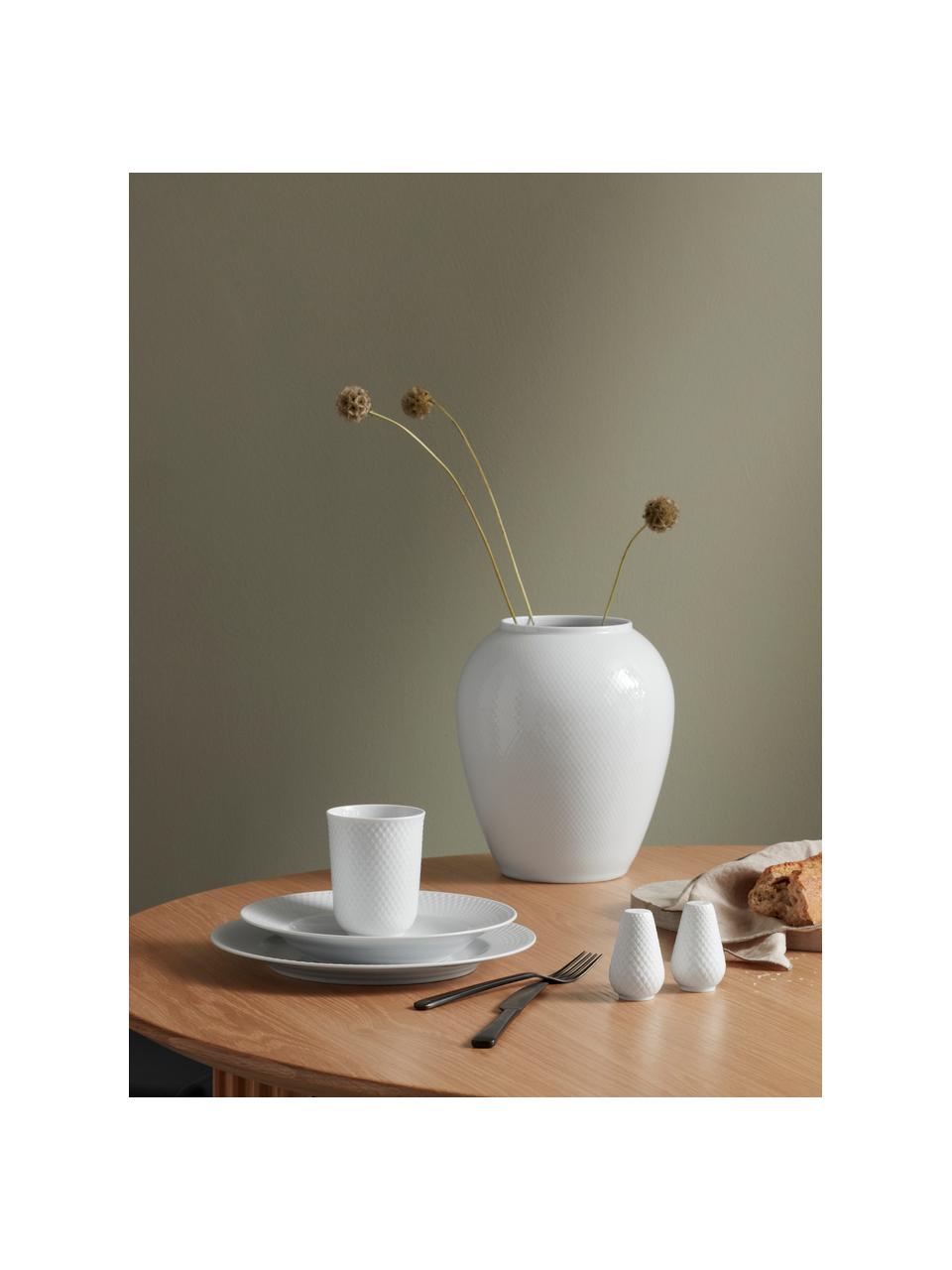 Jarrón artesanal de porcelana Rhombe, 25 cm, Porcelana, Blanco, Ø 22 x Al 25 cm