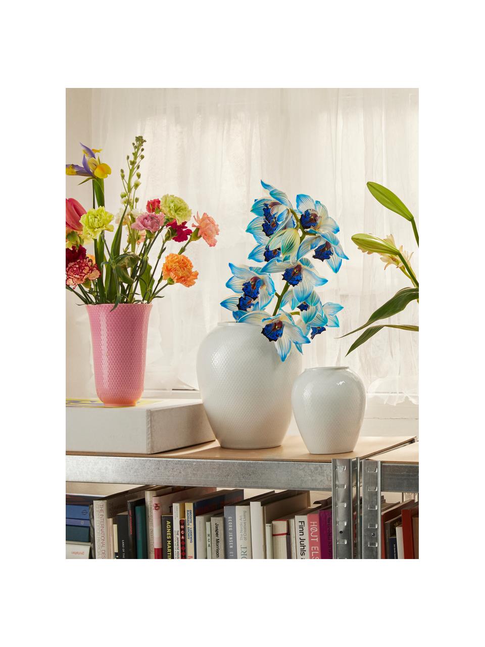 Handgemaakte porseleinen vaas Rhombe, H 25 cm, Porselein, Wit, Ø 22 x H 25 cm