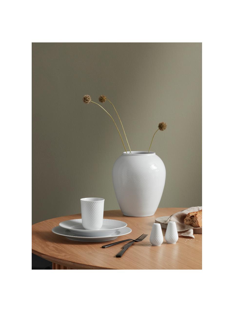 Handgefertigte Porzellan-Vase Rhombe, H 25 cm, Porzellan, Weiß, Ø 22 x H 25 cm