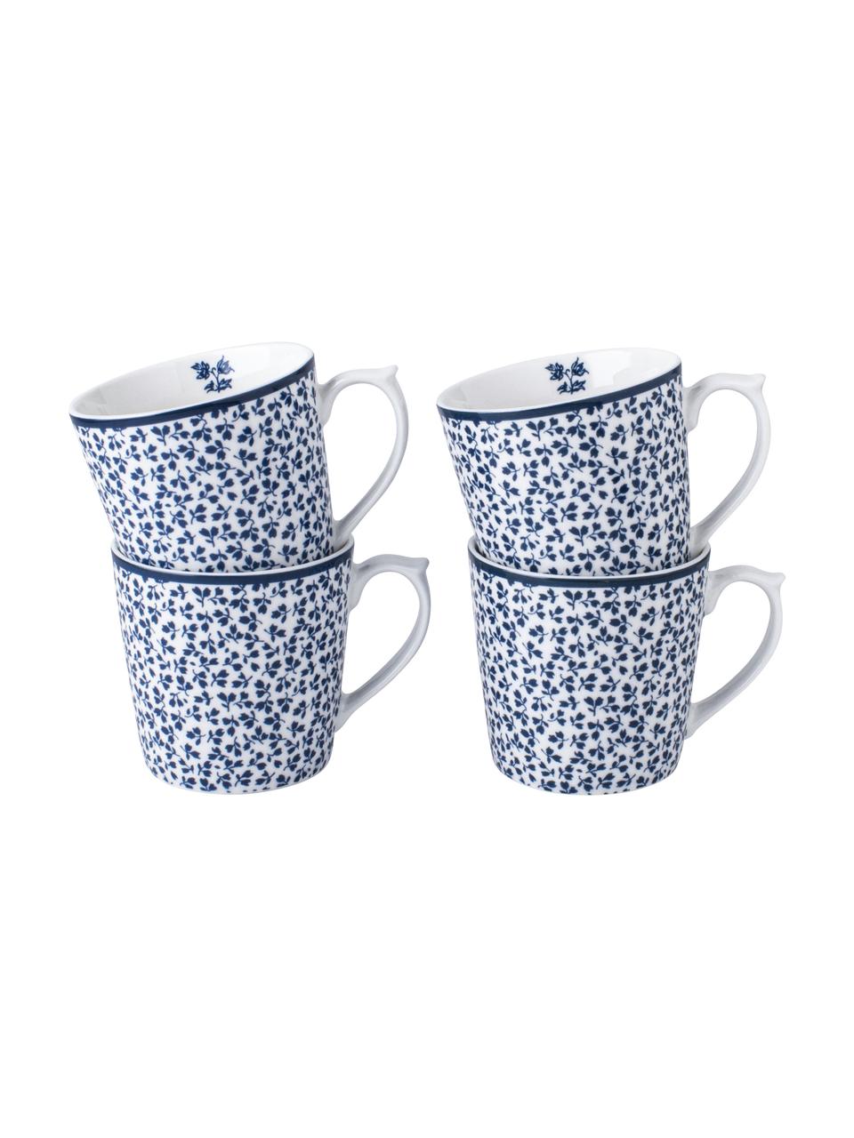 Tasse en porcelaine à motif bleu Candy Rose, 4 pièces, Porcelaine Fine Bone China, Blanc, bleu, Ø 9 x haut. 9 cm, 320 ml