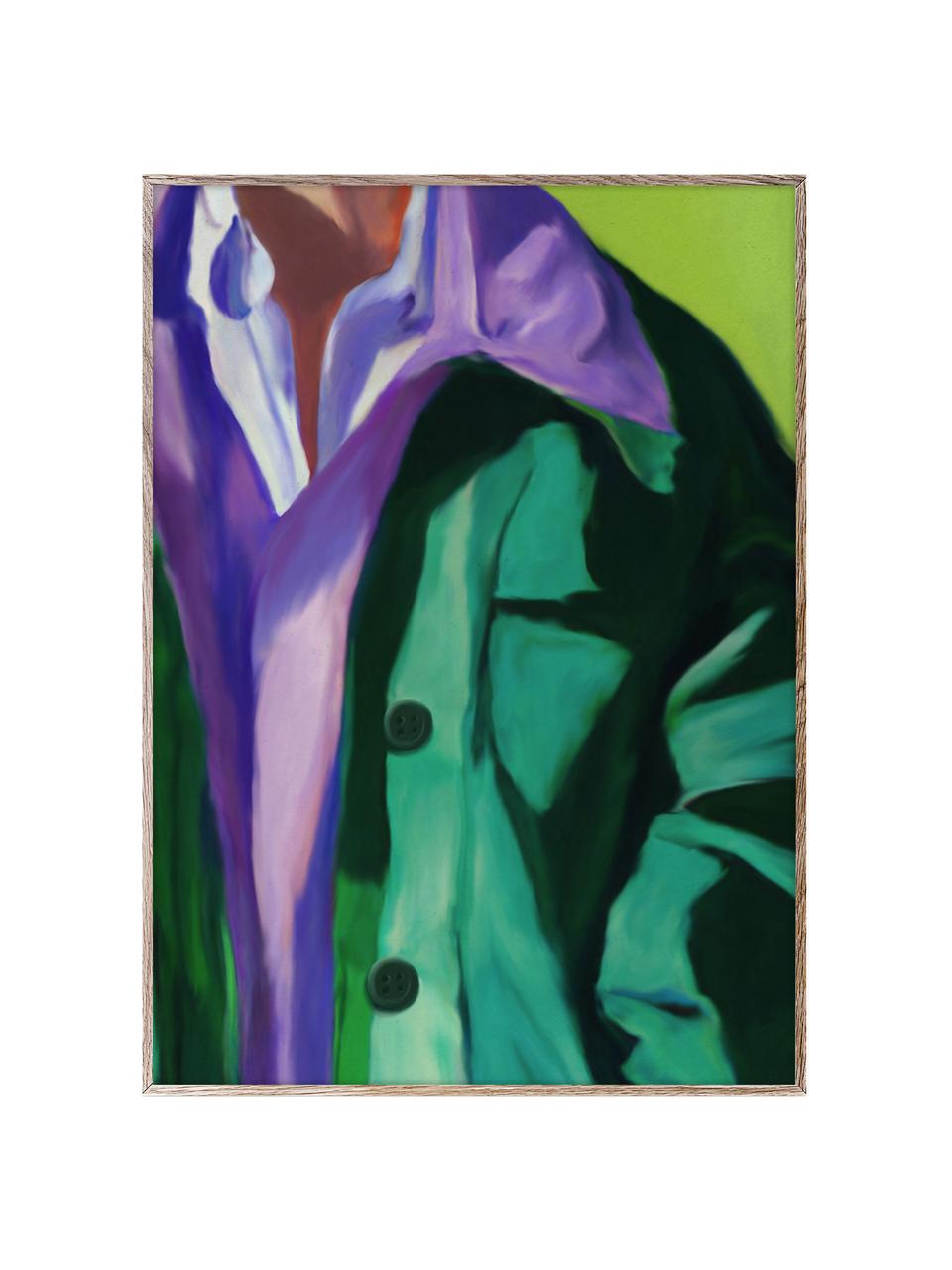 Plakat Spring Jacket, 210 g matowy papier, druk cyfrowy z 10 farbami odpornymi na promieniowanie UV, Lila, turkusowy zielony, S 30 x W 40 cm