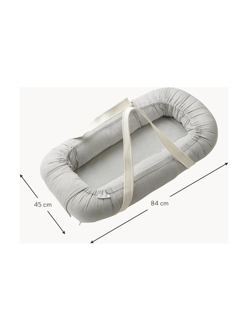 Tragbares Babynest Gro aus Baumwolle, Bezug: 100 % Baumwolle, Matratze: 100 % Polyurethan, Hellgrau, Weiss, gestreift, B 45 x L 84 cm