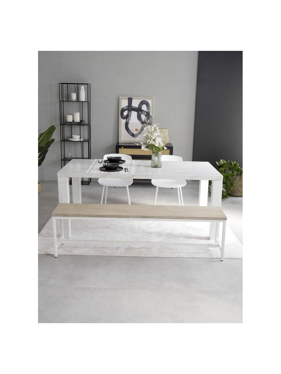 Banco de madera maciza Raw, Asiento: madera de mango maciza, c, Estructura: metal con pintura en polv, Asiento: madera de mango, Estructura: blanco mate, An 170 x Al 47 cm