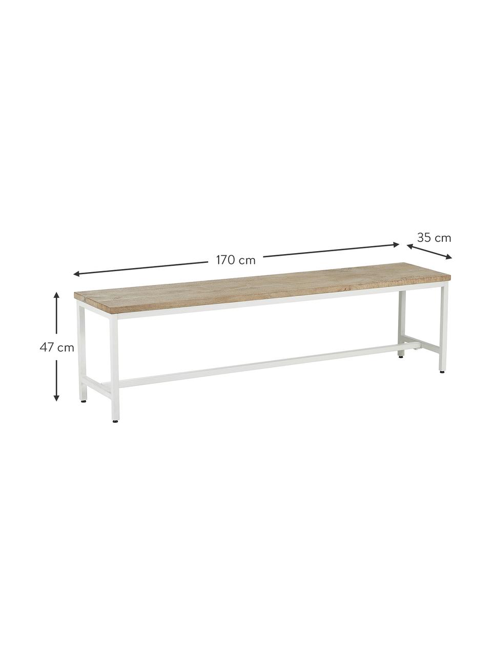 Banco de madera maciza Raw, Asiento: madera de mango maciza, c, Estructura: metal con pintura en polv, Asiento: madera de mango, Estructura: blanco mate, An 170 x Al 47 cm