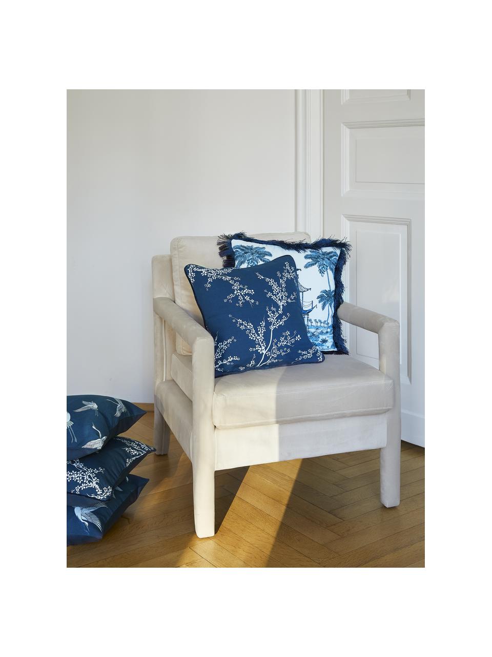 Housse de coussin 40x40 Jada, 100 % coton, Bleu foncé, blanc, larg. 40 x long. 40 cm