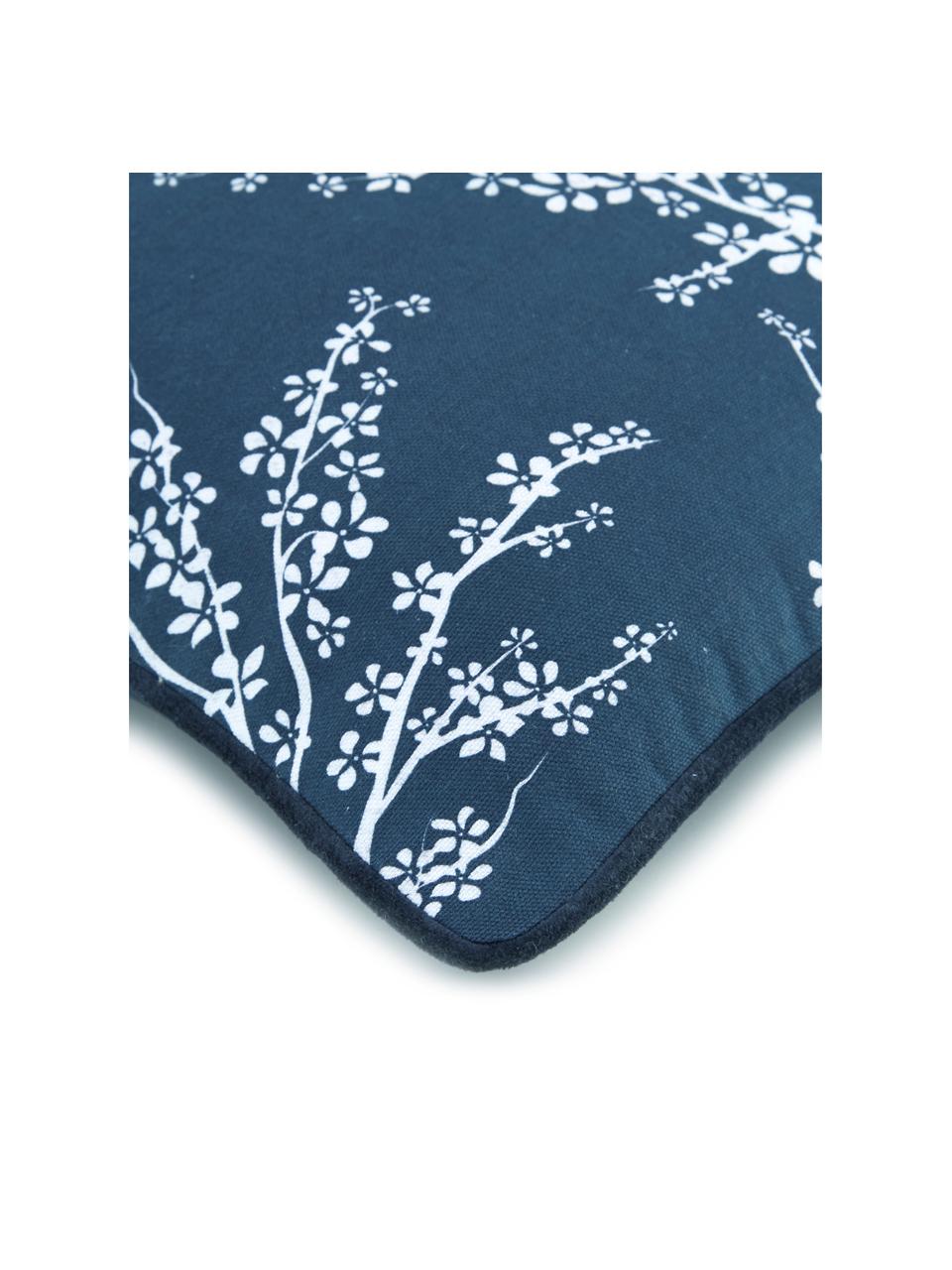 Kussenhoes Jada met bies en bloemen patroon, 100% katoen, Donkerblauw, wit, B 40 x L 40 cm