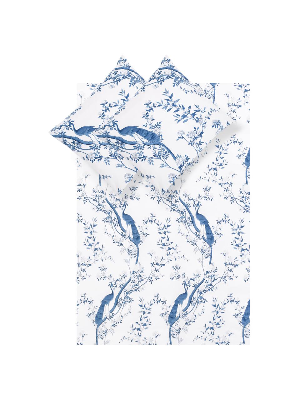 Perkal dekbedovertrek Annabelle, Weeftechniek: perkal, Blauw, wit, 200 x 200 cm + 2 kussenhoezen 60 x 70 cm