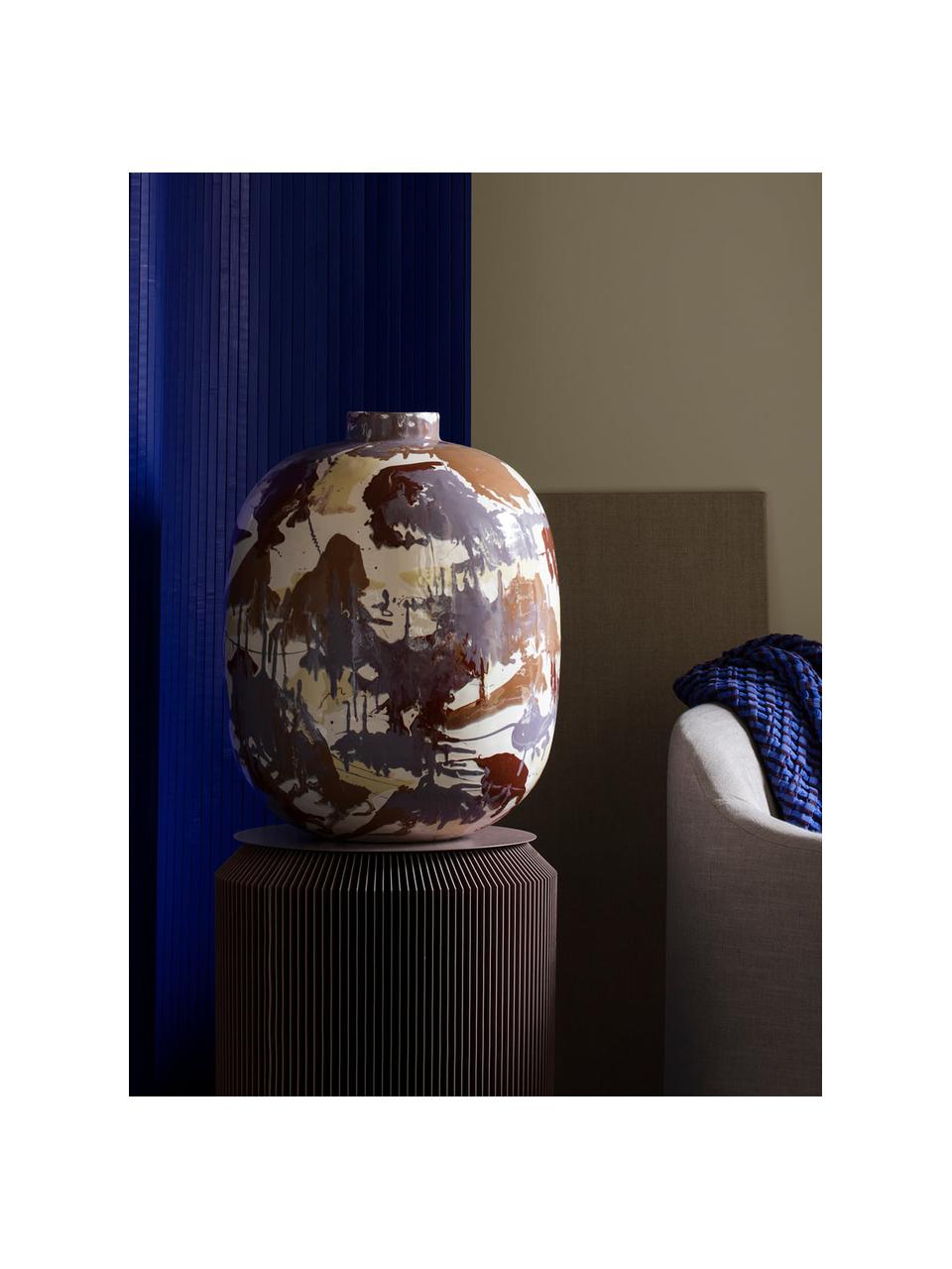 Vase peint à la main Thyra, haut. 31 cm, Fonte, émaillée, Blanc crème, terracotta, lilas, lie de vin, Ø 25 x haut. 31 cm