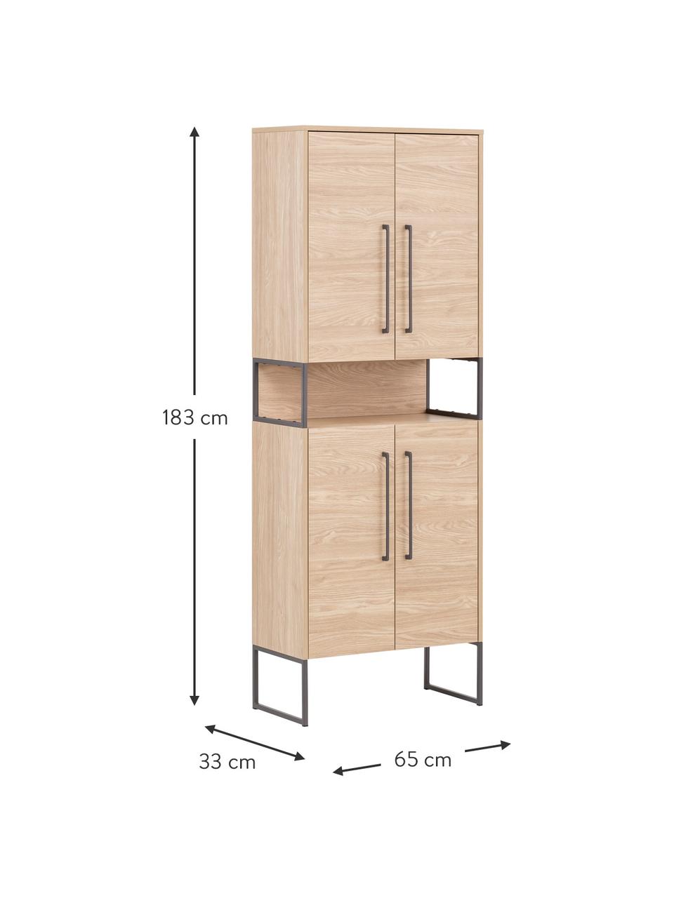 Bad-Hochschrank Rosalie in Eichenholz-Optik, B 65 cm, Gestell: Metall, lackiert, Eichenholz-Optik, B 65 x H 183 cm