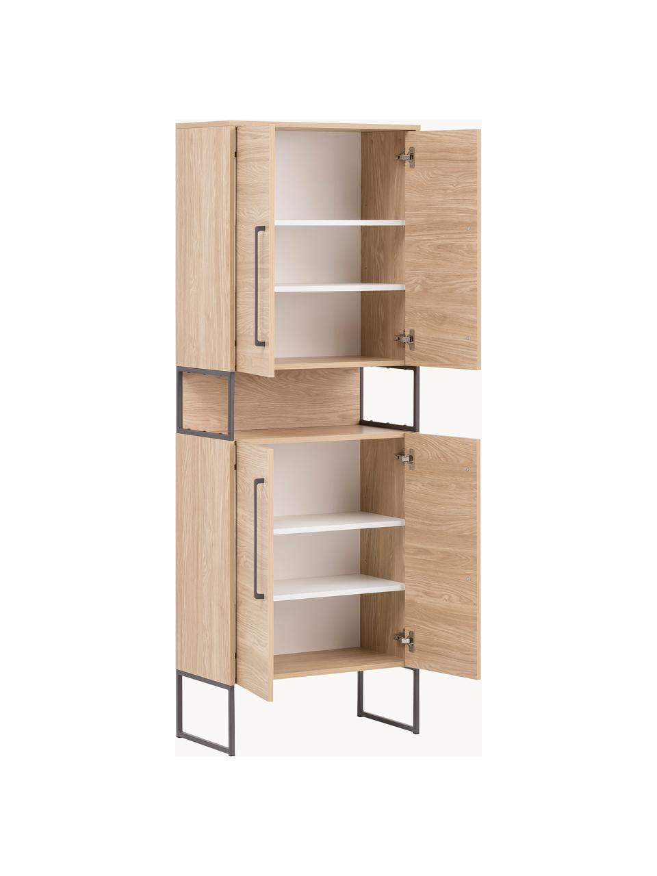 Bad-Hochschrank Rosalie in Eichenholz-Optik, B 65 cm, Gestell: Metall, lackiert, Beige, Eichenholz-Optik, B 65 x H 183 cm