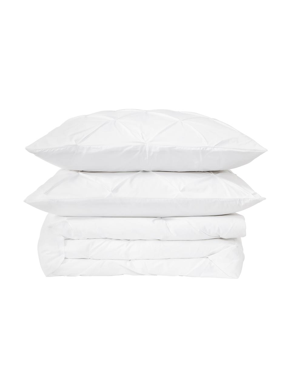 Housse de couette en percale de coton avec piquage façon origami Brody, Blanc, larg. 200 x long. 200 cm