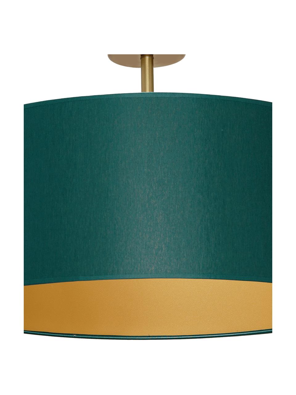 Lampada da soffitto Ben, Paralume: miscela di cotone, Baldacchino: metallo rivestito, Verde, ottone, Ø 50 x Alt. 35 cm