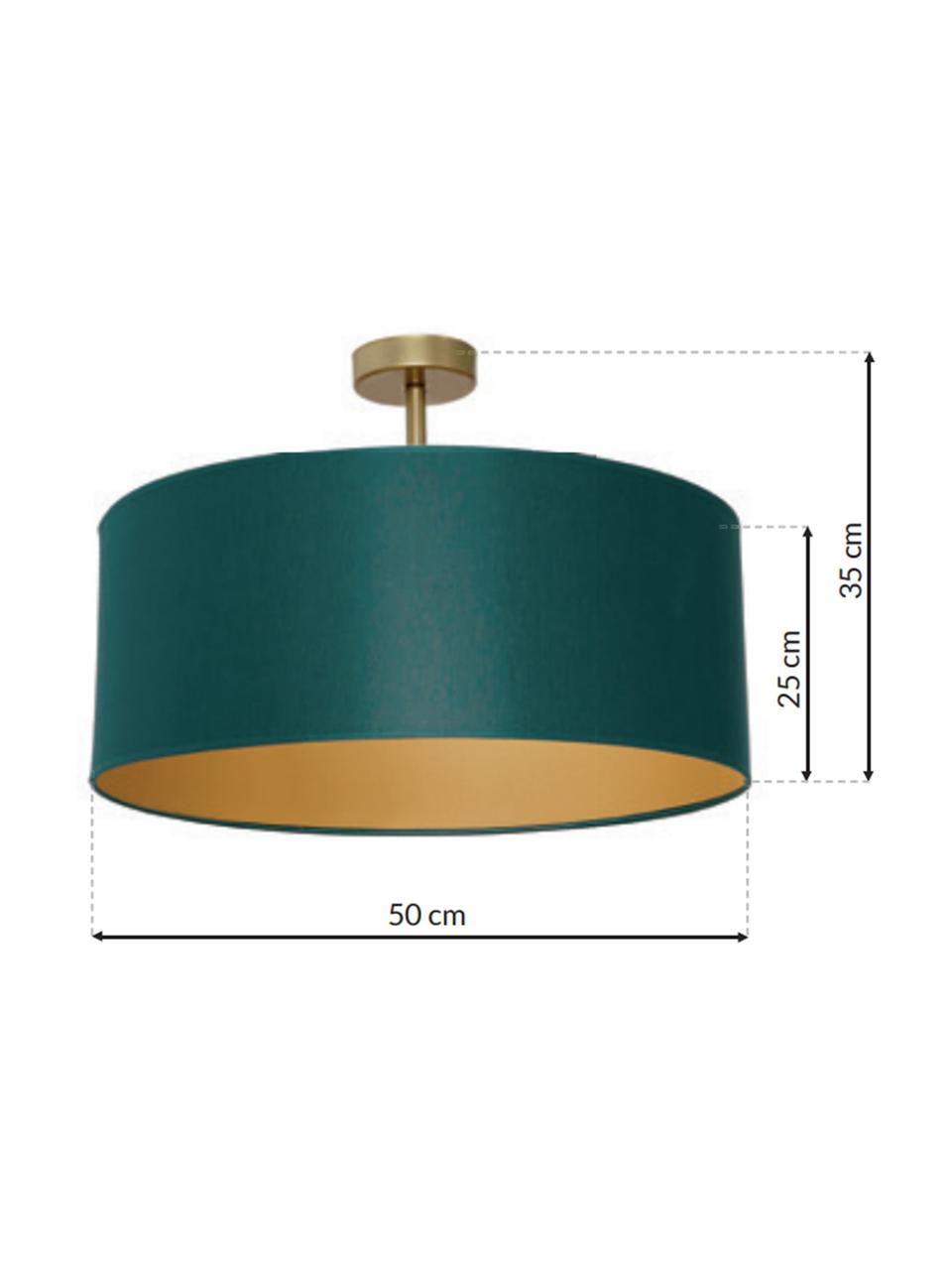 Lampada da soffitto Ben, Paralume: miscela di cotone, Baldacchino: metallo rivestito, Verde, ottone, Ø 50 x Alt. 35 cm
