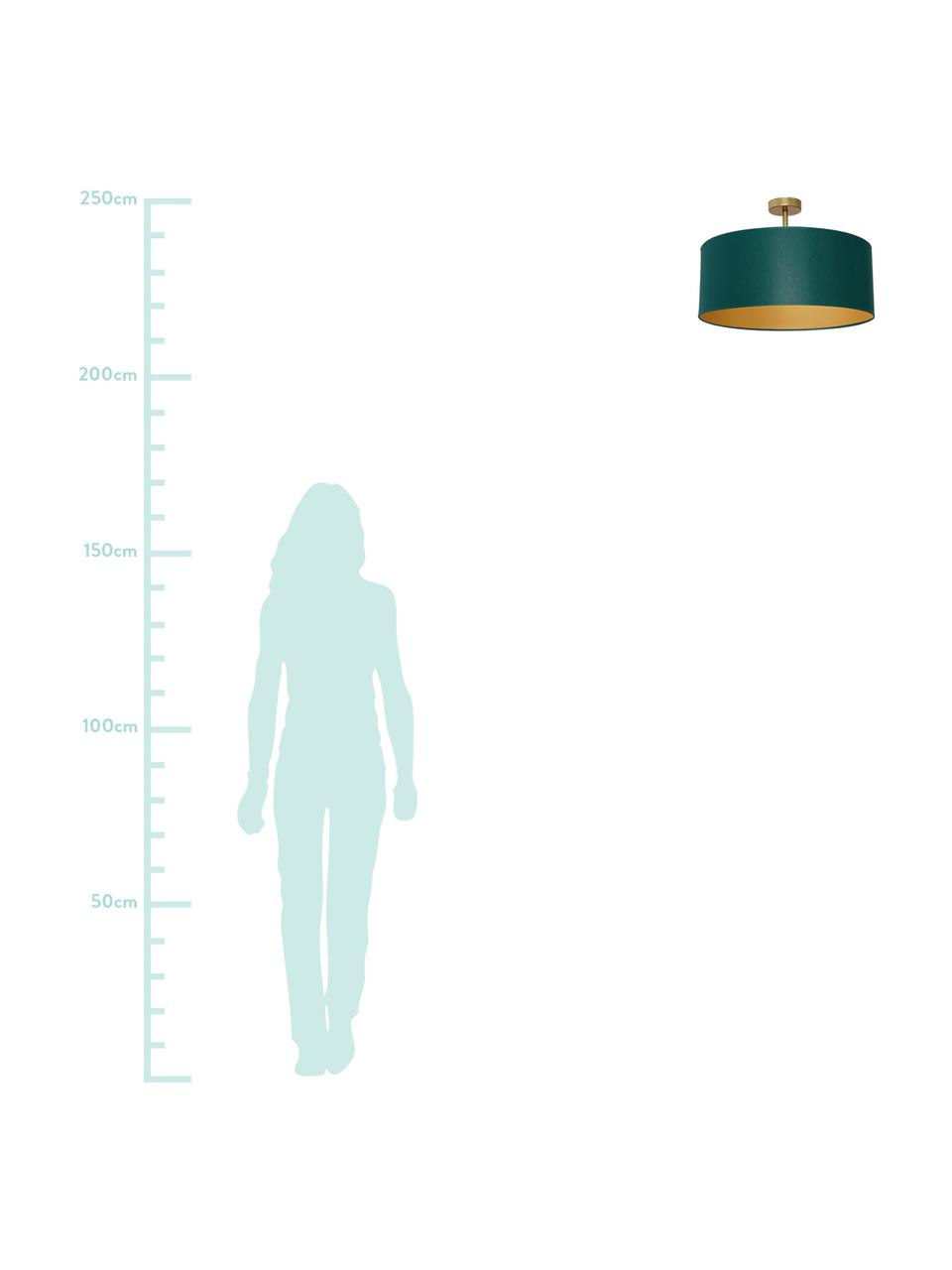 Plafondlamp Benni, Lampenkap: katoenmix, Baldakijn: gecoat metaal, Groen, messingkleurig, Ø 50 x H 35 cm