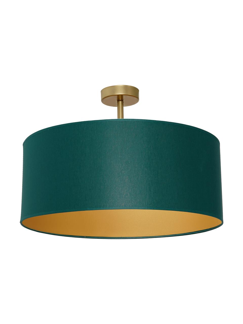 Lampada da soffitto Ben, Paralume: miscela di cotone, Baldacchino: metallo rivestito, Verde, ottone, Ø 50 x Alt. 35 cm