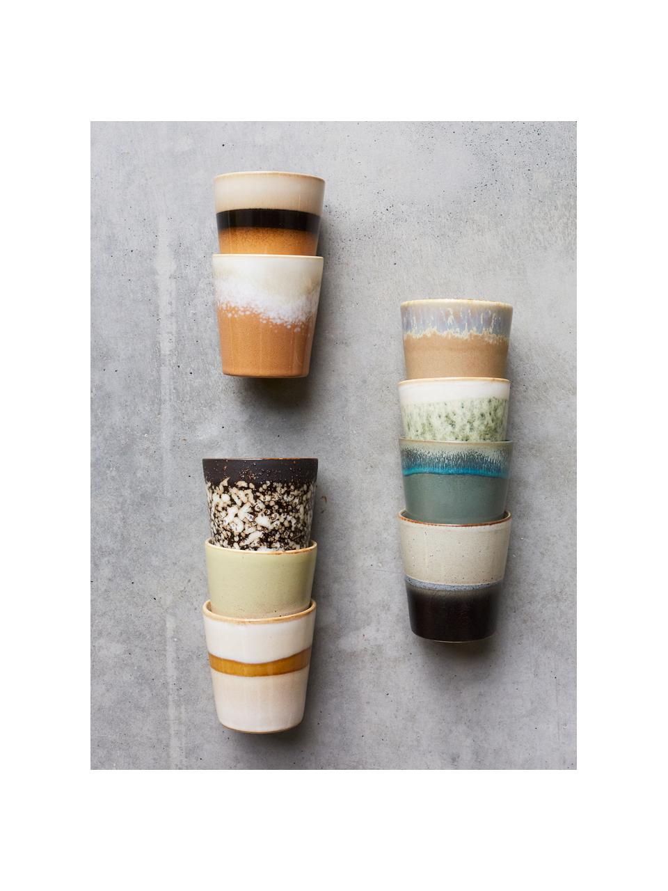 Service de mugs XS artisanaux 70's, 6 élém., Grès cérame, Tons de terre, Ø 8 x haut. 8 cm, 200 ml