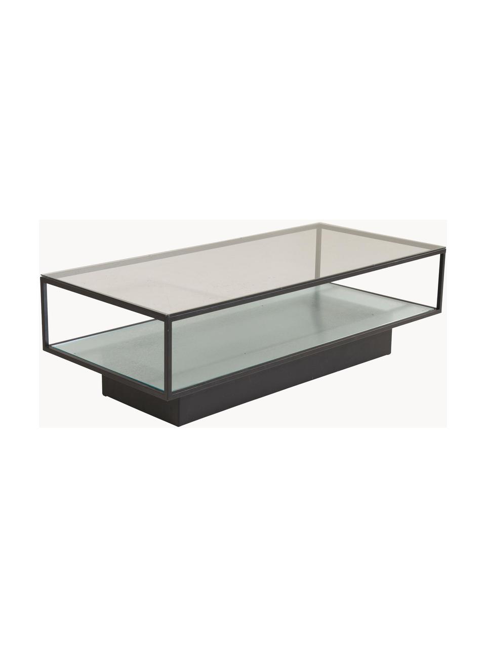Mesa de centro de metal Maglehem, tablero de cristal, Tablero: vidrio, Estructura: metal recubierto, Negro, transparente, An 130 x F 60 cm