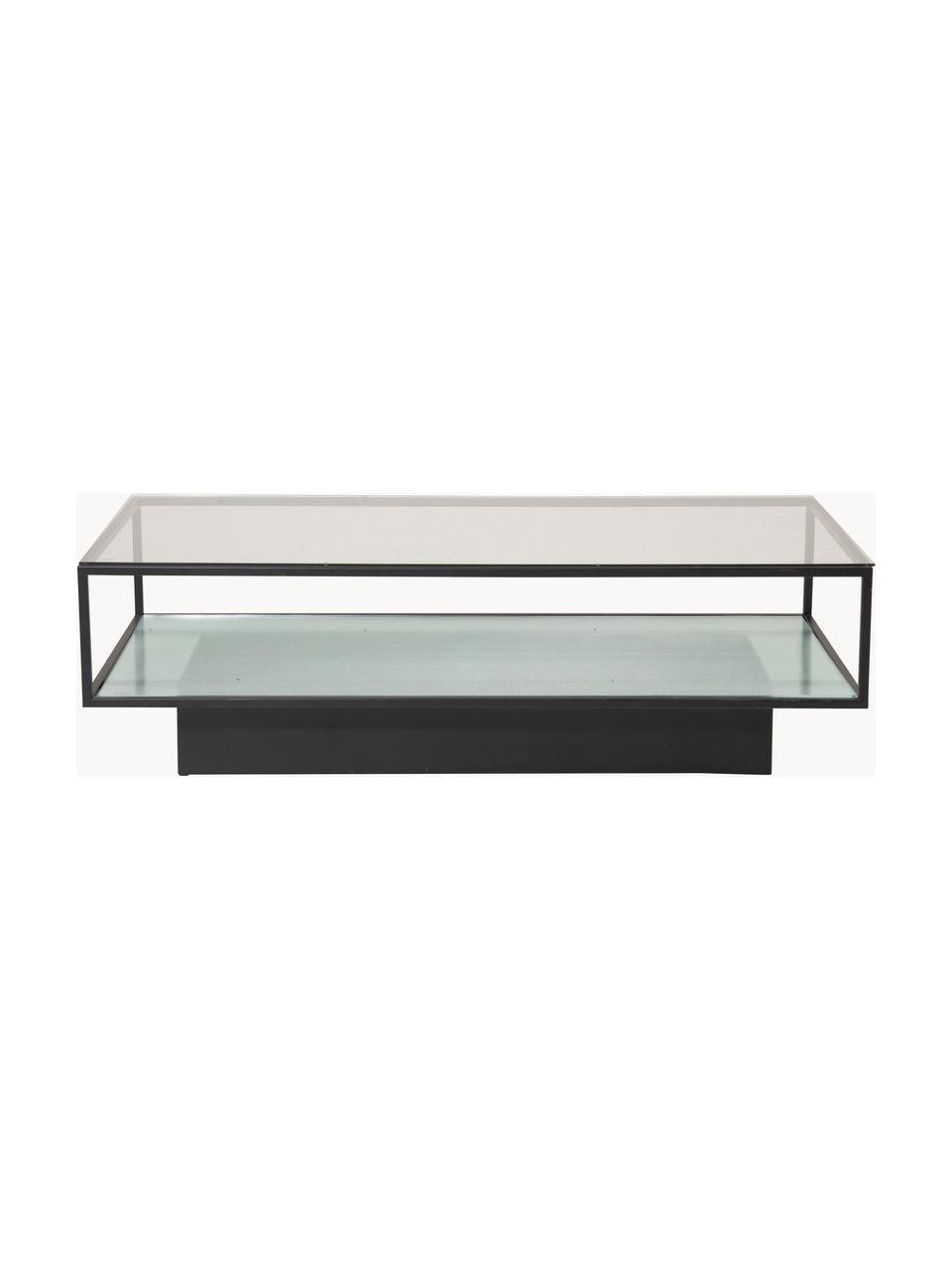 Metalen salontafel Maglehem met glazen tafelblad, Frame: gecoat metaal, Zwart, transparant, B 130 x H 60 cm