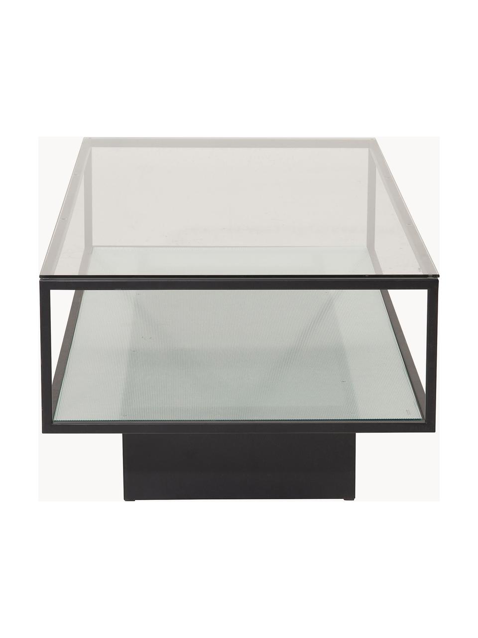 Metalen salontafel Maglehem met glazen tafelblad, Frame: gecoat metaal, Zwart, transparant, B 130 x H 60 cm