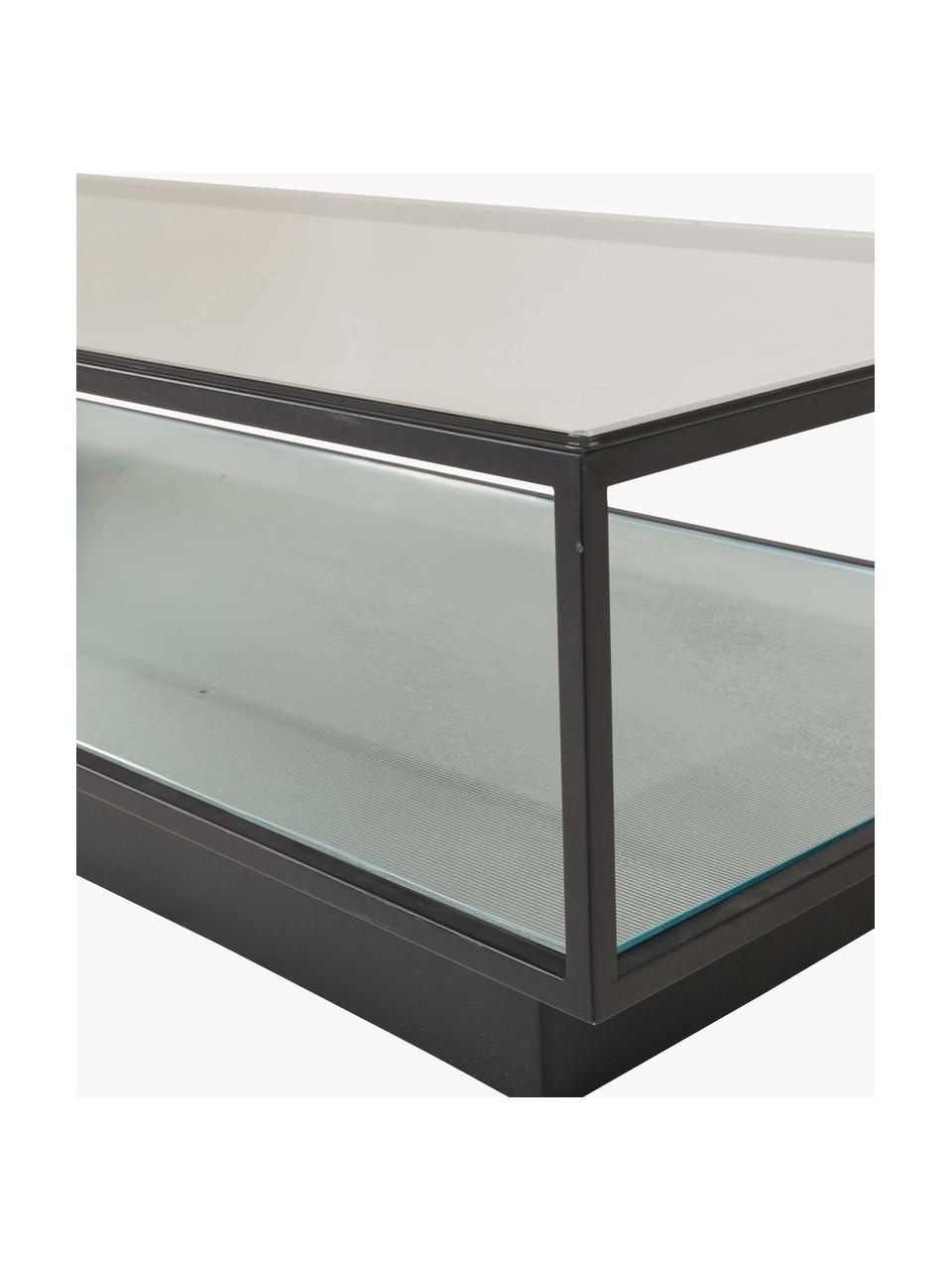Metalen salontafel Maglehem met glazen tafelblad, Frame: gecoat metaal, Zwart, transparant, B 130 x H 60 cm