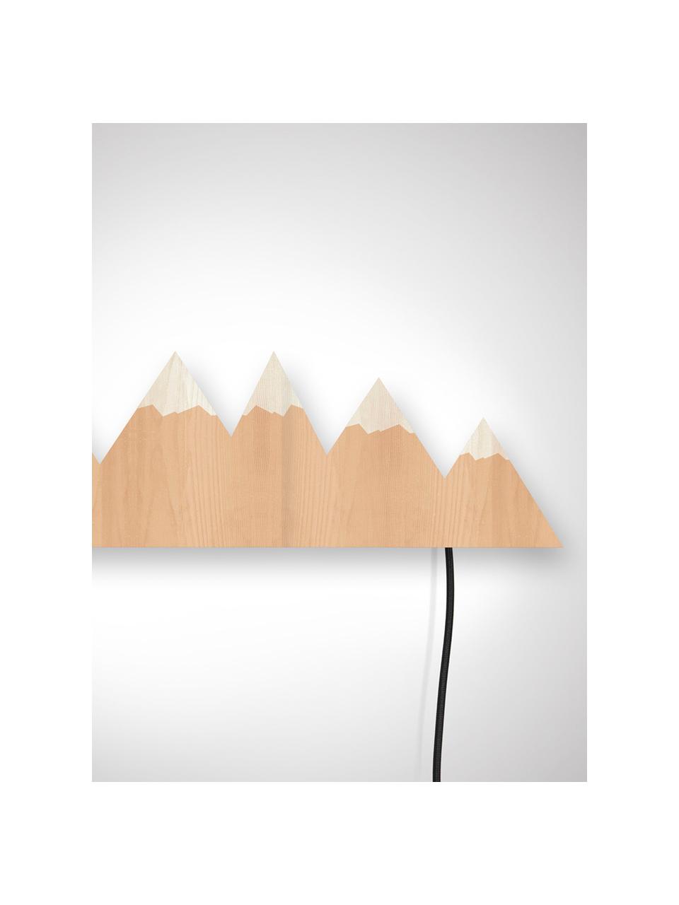 Aplique LED Mountains, con enchufe, Lámpara: madera contrachapada, rec, Cable: cubierto en tela, Marrón, crema, An 50 x Al 16 cm