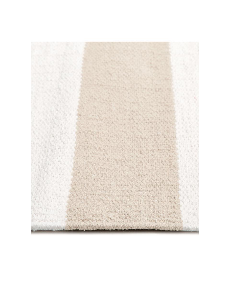 Tapis rayé beige blanc tissé main Blocker, Blanc crème/taupe