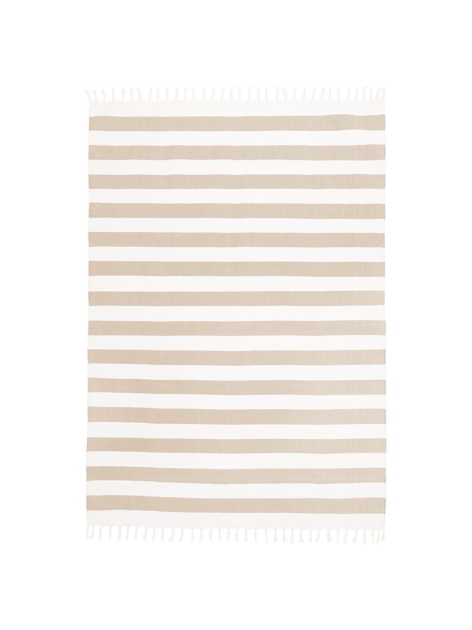 Gestreept katoenen vloerkleed Blocker in beige/wit, handgeweven, 100% katoen, Crèmewit, taupe, B 200 x L 300 cm (maat L)