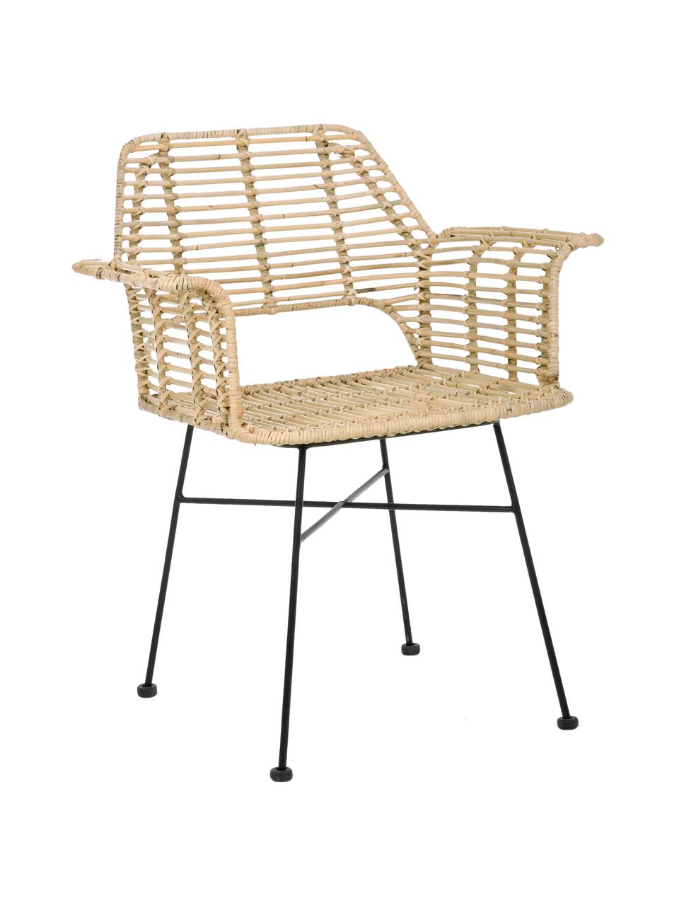 Rattan-Armlehnstuhl Tunas, Sitzfläche: Rattan, Gestell: Metall, pulverbeschichtet, Beige, Schwarz, B 65 x T 59 cm