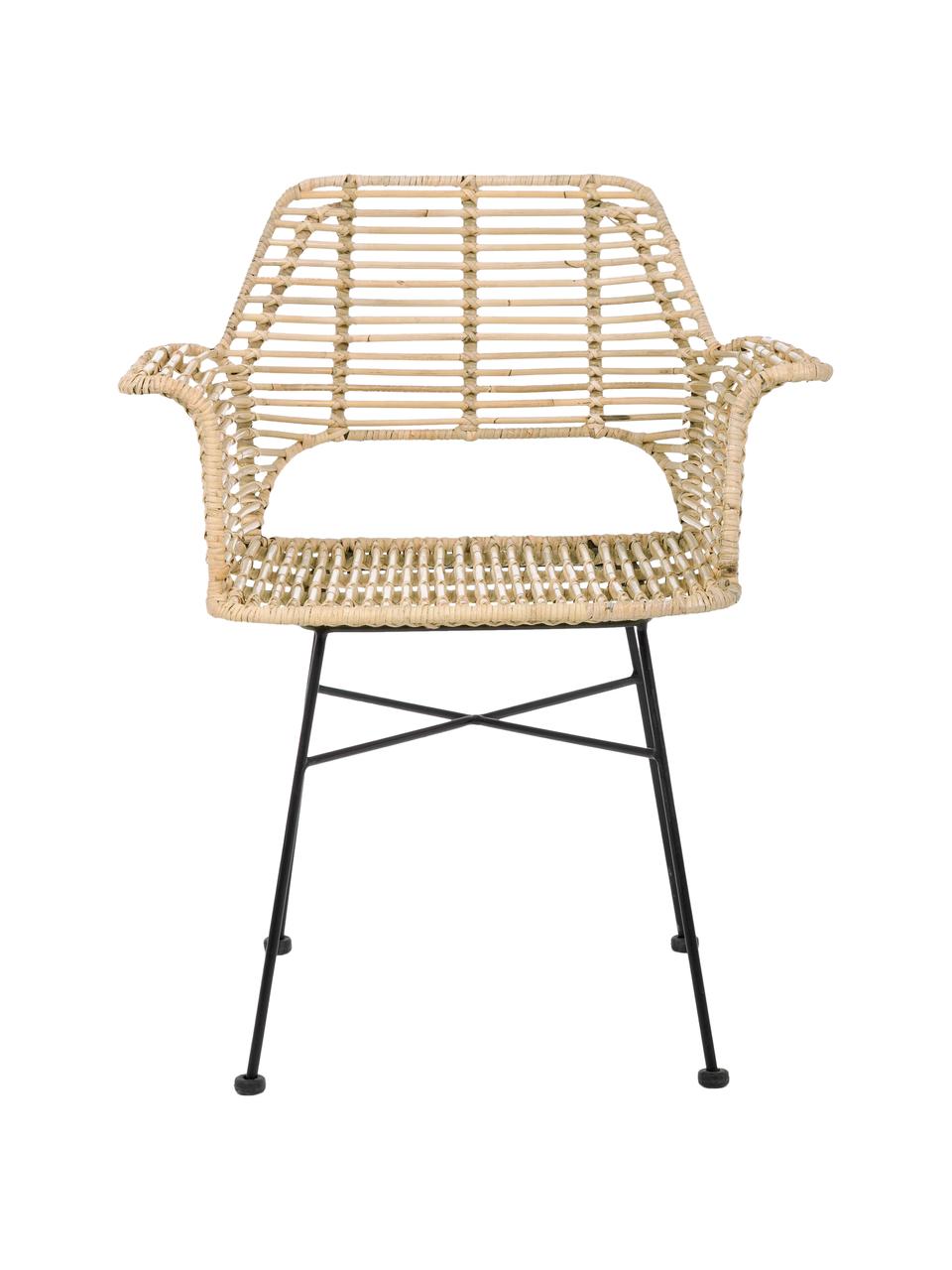 Krzesło z podłokietnikami z rattanu Tunas, Stelaż: metal malowany proszkowo, Beżowy, czarny, S 65 x G 59 cm