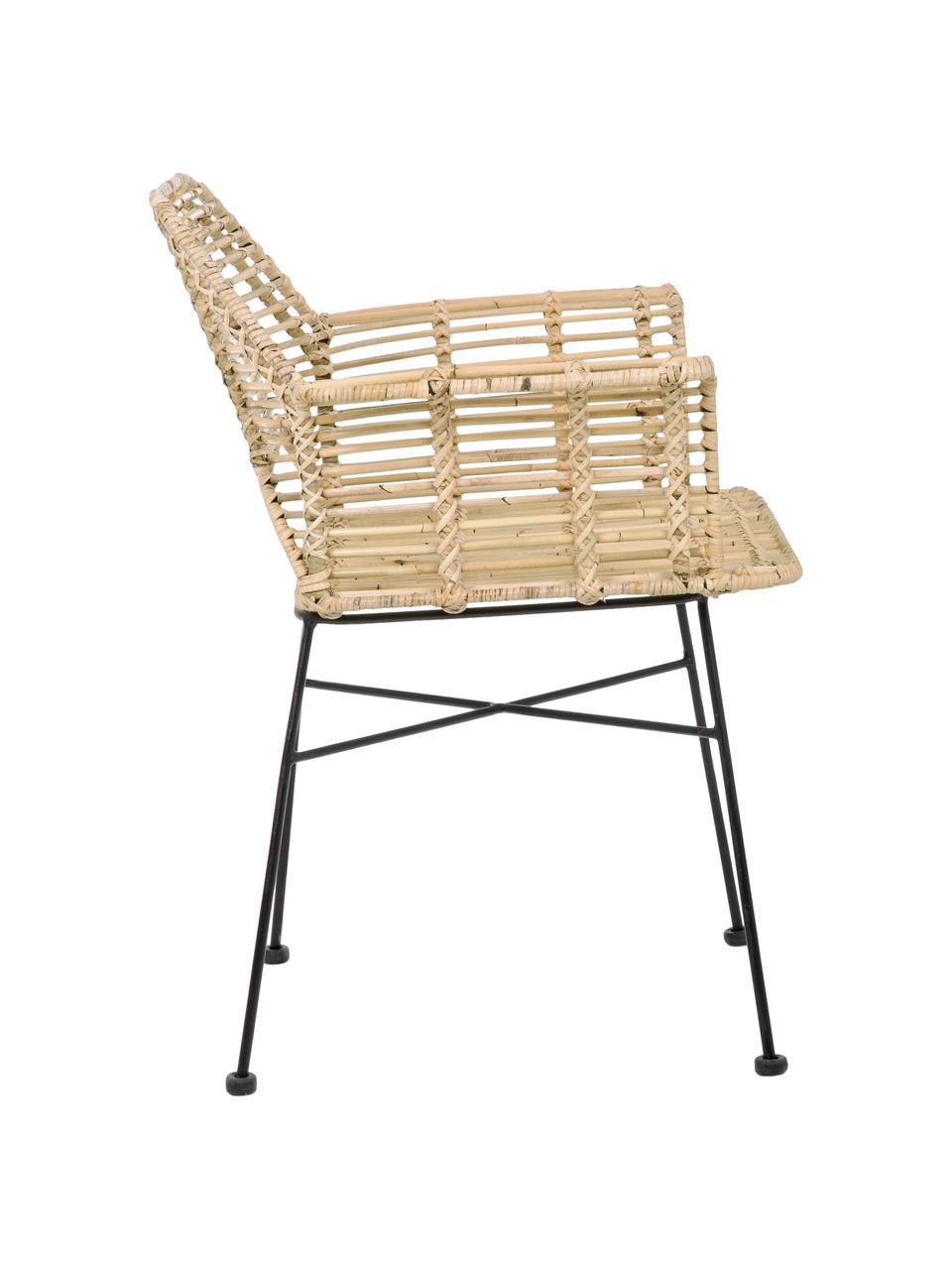 Rattan-Armlehnstuhl Tunas, Sitzfläche: Rattan, Gestell: Metall, pulverbeschichtet, Beige, Schwarz, B 65 x T 59 cm