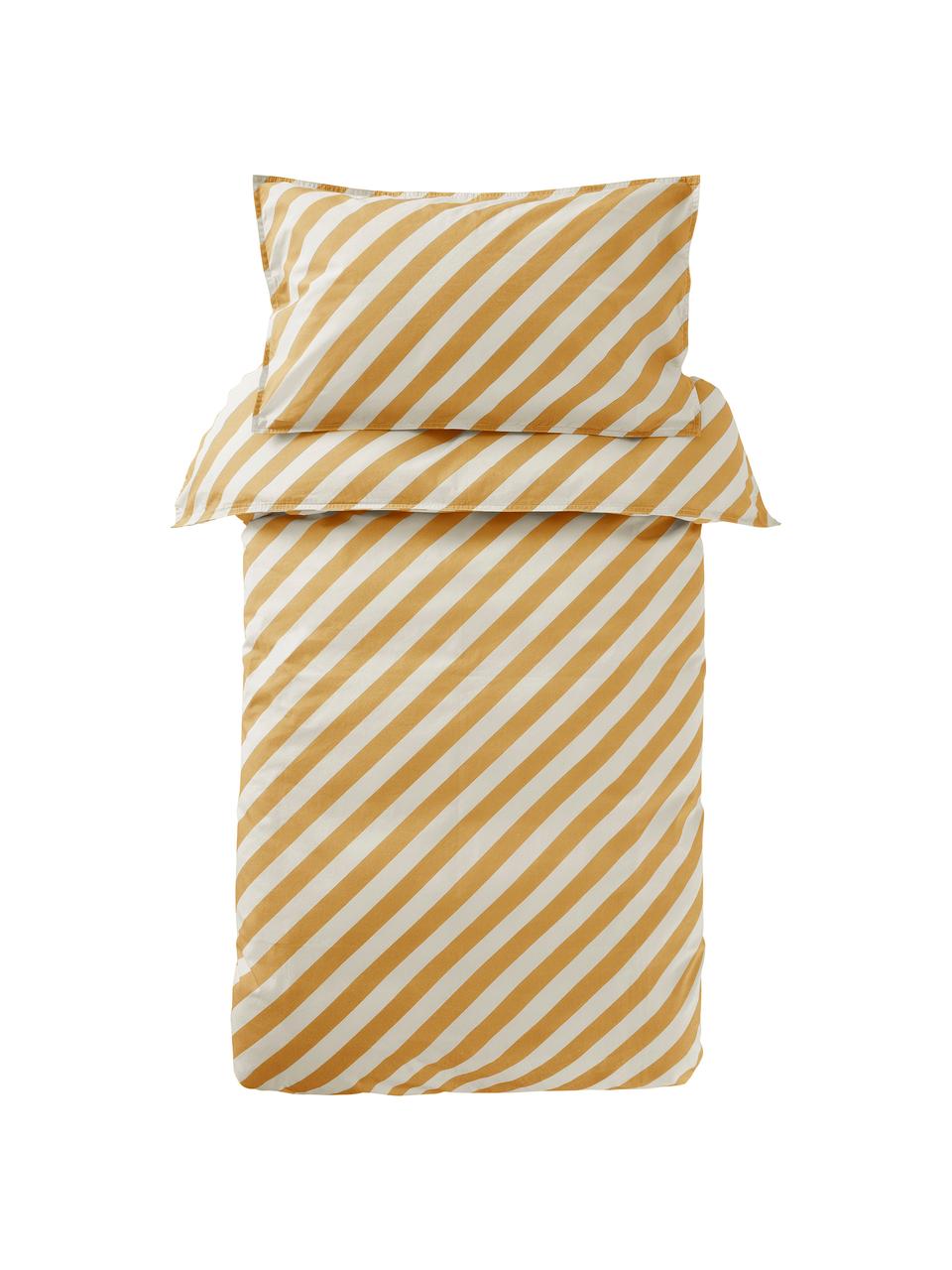 Parure de lit en percale de coton à rayures jaunes/blanches Franny Mini, Jaune, blanc, larg. 100 x long. 130 cm + 1 taie d'oreiller 55 x 35 cm