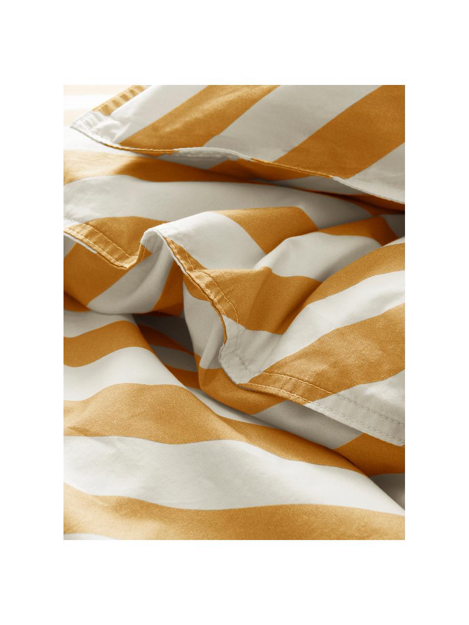 Katoenen dekbedovertrek Franny Mini met strepen in geel/wit, Weeftechniek: perkal, Geel, wit, 100 x 130 cm + 1 kussen 55 x 35 cm