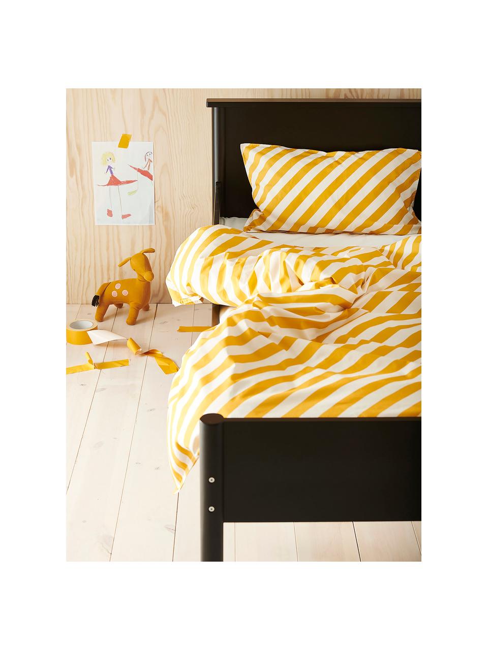 Parure de lit en percale de coton à rayures jaunes/blanches Franny Mini, Jaune, blanc, larg. 100 x long. 130 cm + 1 taie d'oreiller 55 x 35 cm