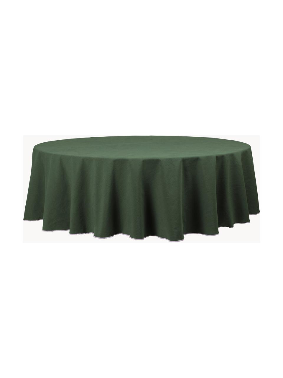 Mantel redondo Wilhelmina, 100% algodón, Verde oscuro, De 6 a 8 comensales (Ø 200 cm)