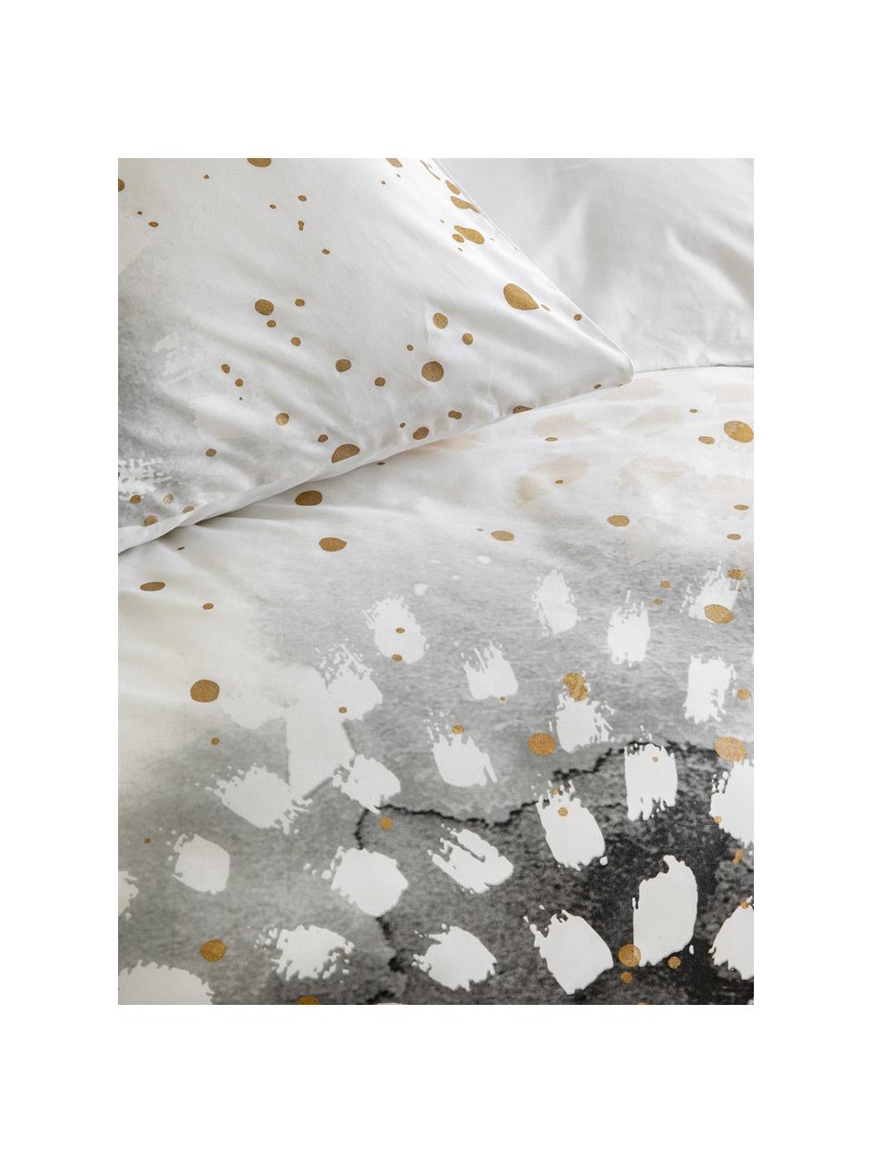 Bavlnená posteľná bielizeň s akvarelovou potlačou Golden Canvas, Biela, sivá, béžová, odtiene zlatej, 135 x 200 cm, 2 diely
