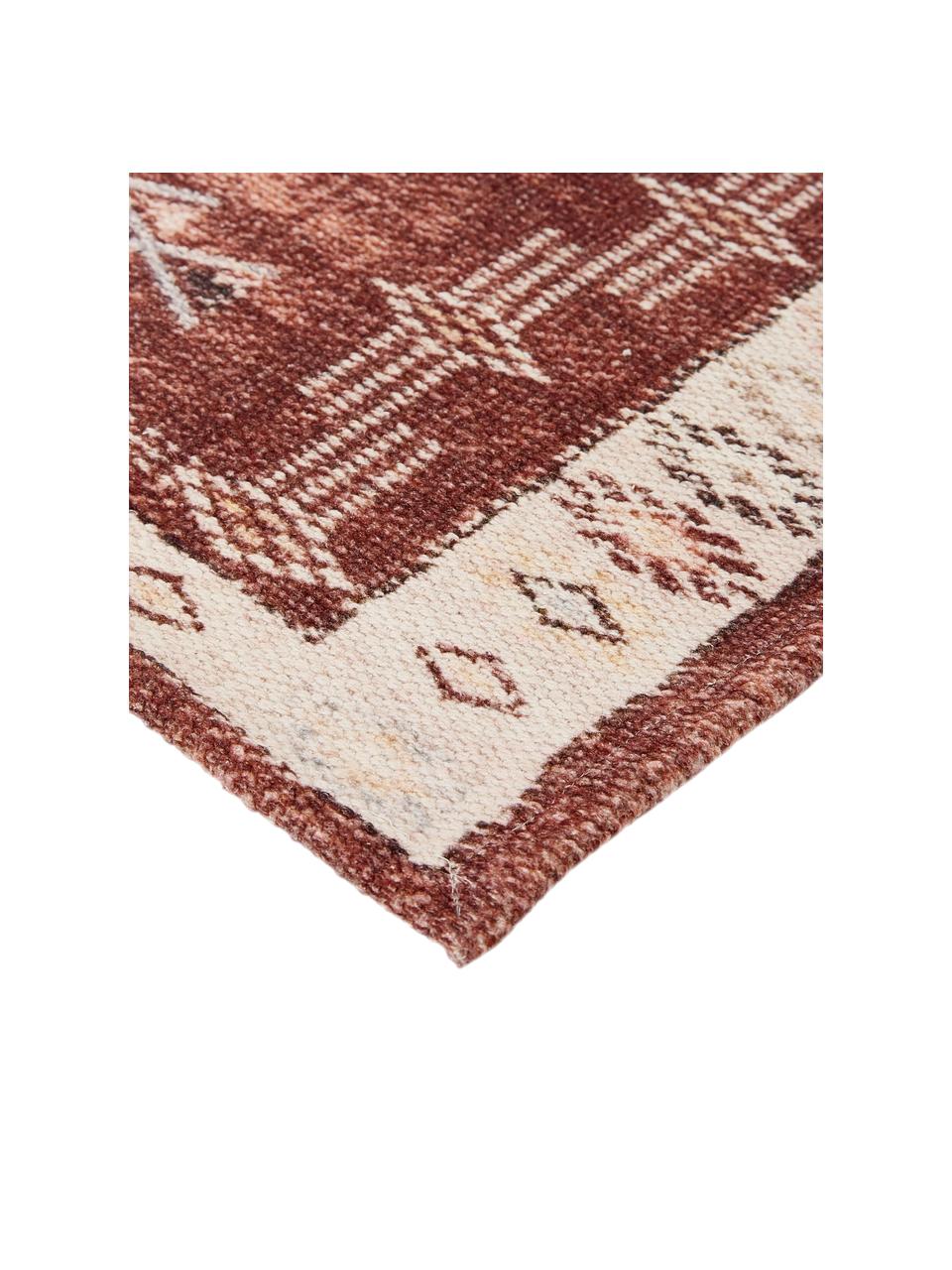 Runner in cotone con motivo etnico Tanger, 100% cotone, Terracotta, color crema, Larg. 50 x Lung. 150 cm