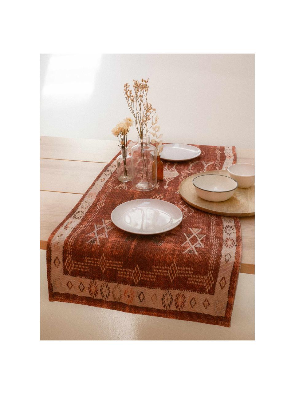 Bavlnený stolový behúň s etno vzorom Tanger, Terakotová, krémová