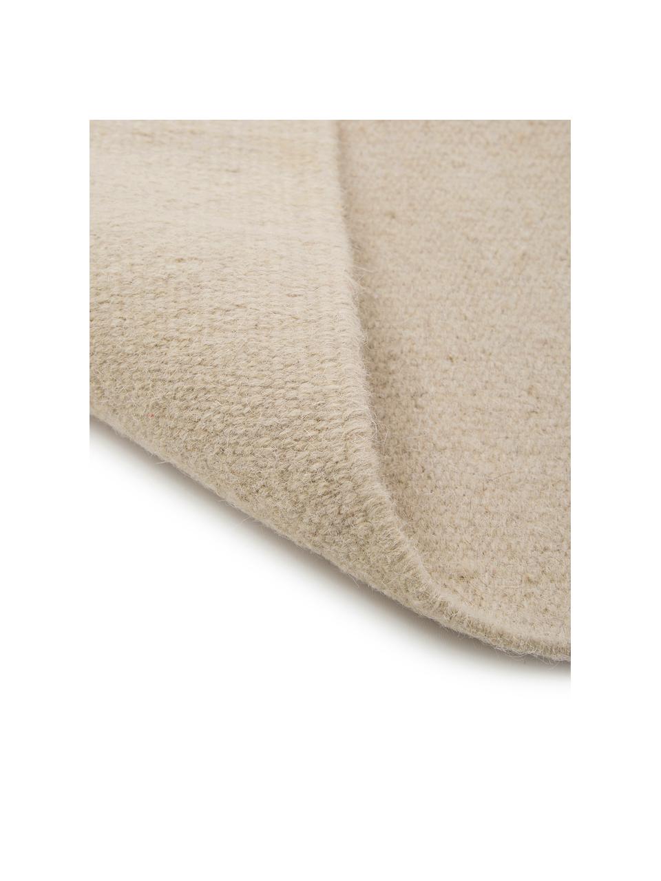Handgeweven Kelim vloerkleed Rainbow van wol in beige met franjes, Franjes: 100% katoen Bij wollen vl, Zandkleurig, B 200 x L 300 cm (maat L)